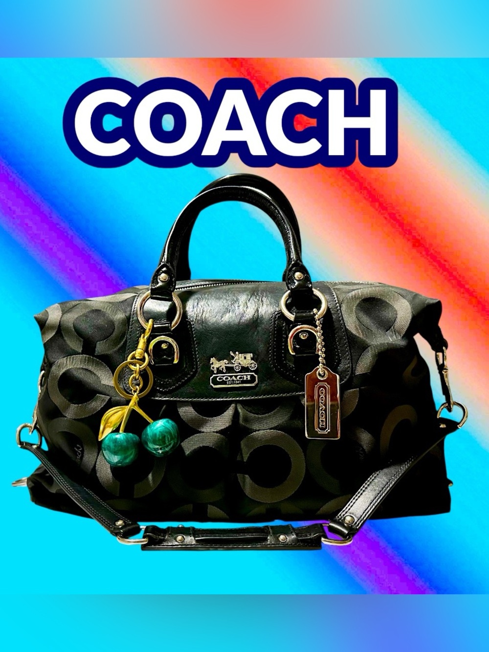 Vintage Coach soho shoulder bag Black Signature Satchel tote handbag - Picture 4 of 17